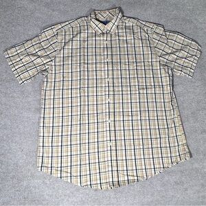 Puritan Shirt Button Down Large Tan and Blue Casual Cotton blend Skater Summer